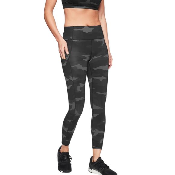 Athleta Mid Rise Camo Contender 7/8 Tight Black Leggings Women's Size Medium - Picture 1 of 8